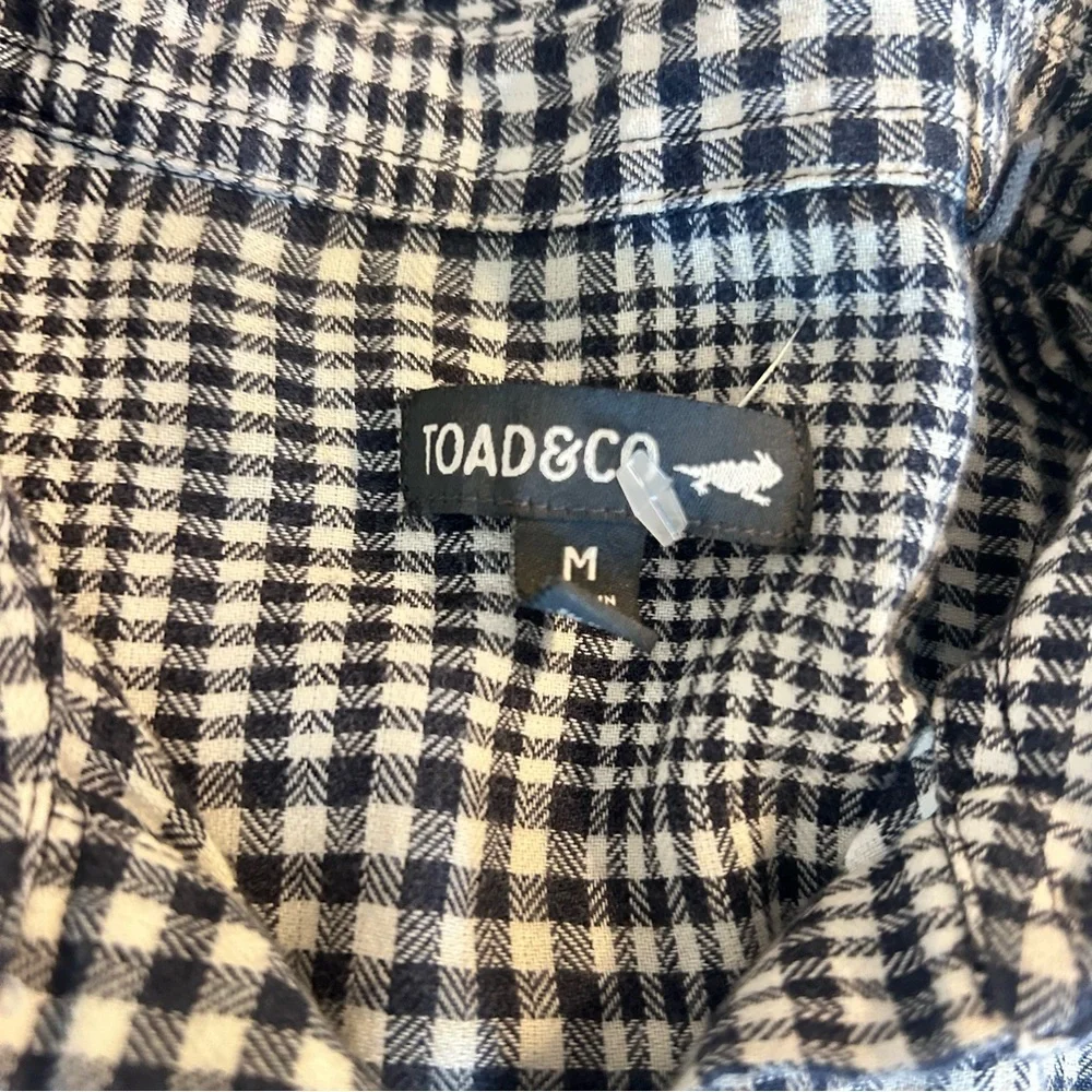 Toad&Co Platitude Short Sleeve Shirt Dress Black and White Plaid Size M